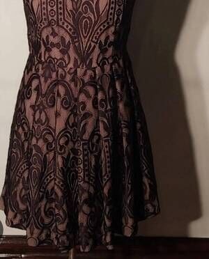 NEW EVA FRANCO women's reyna dress in black lace over nude